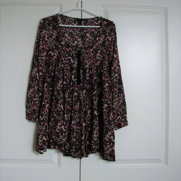 H&M Purple Pink Black Floral Boho Babydoll Peasant Dress - Picture 9 of 15